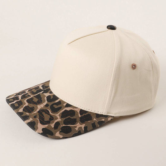 Two Tone Leopard Printed Canvas Trucker Hat